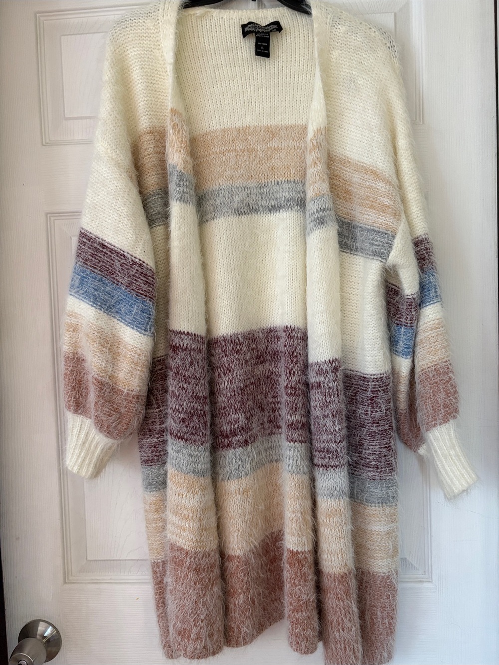 Cream Striped Open-Front Cozy Cardigan